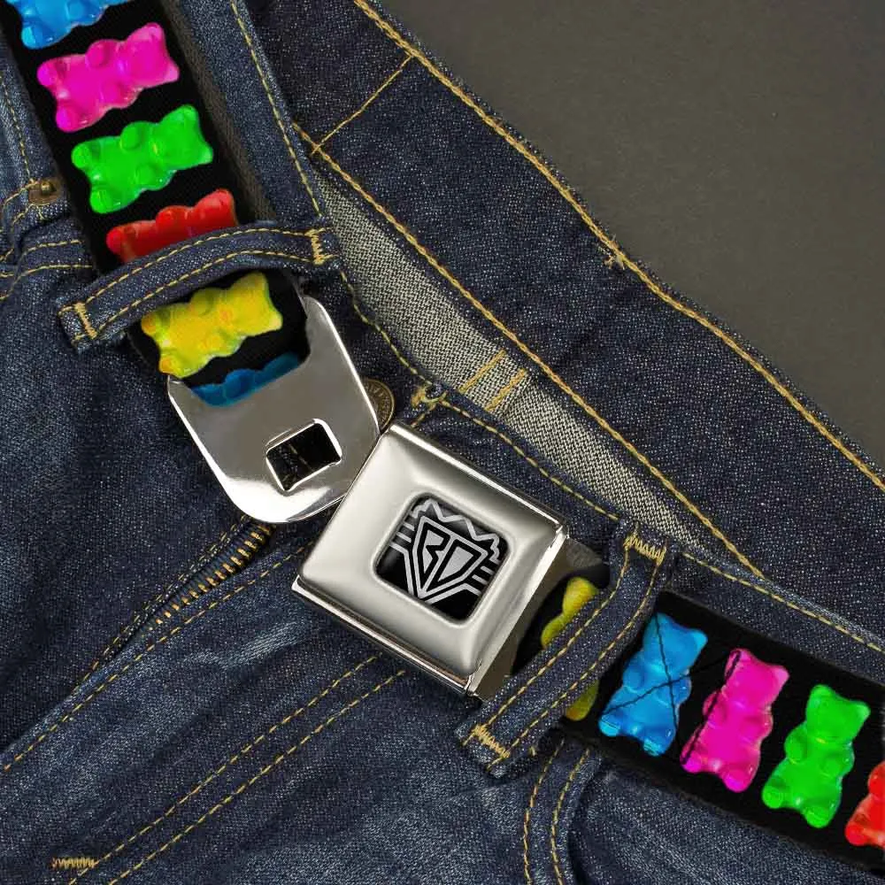 BD Wings Logo CLOSE-UP Full Color Black Silver Seatbelt Belt - Gummy Bears Black/Multi Color Webbing
