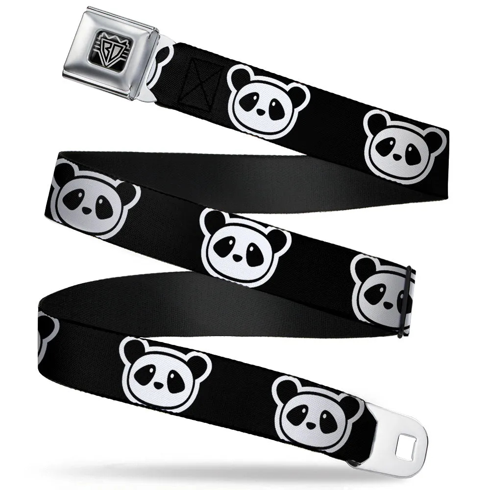BD Wings Logo CLOSE-UP Full Color Black Silver Seatbelt Belt - Panda Bear Cartoon2 Black/White Webbing