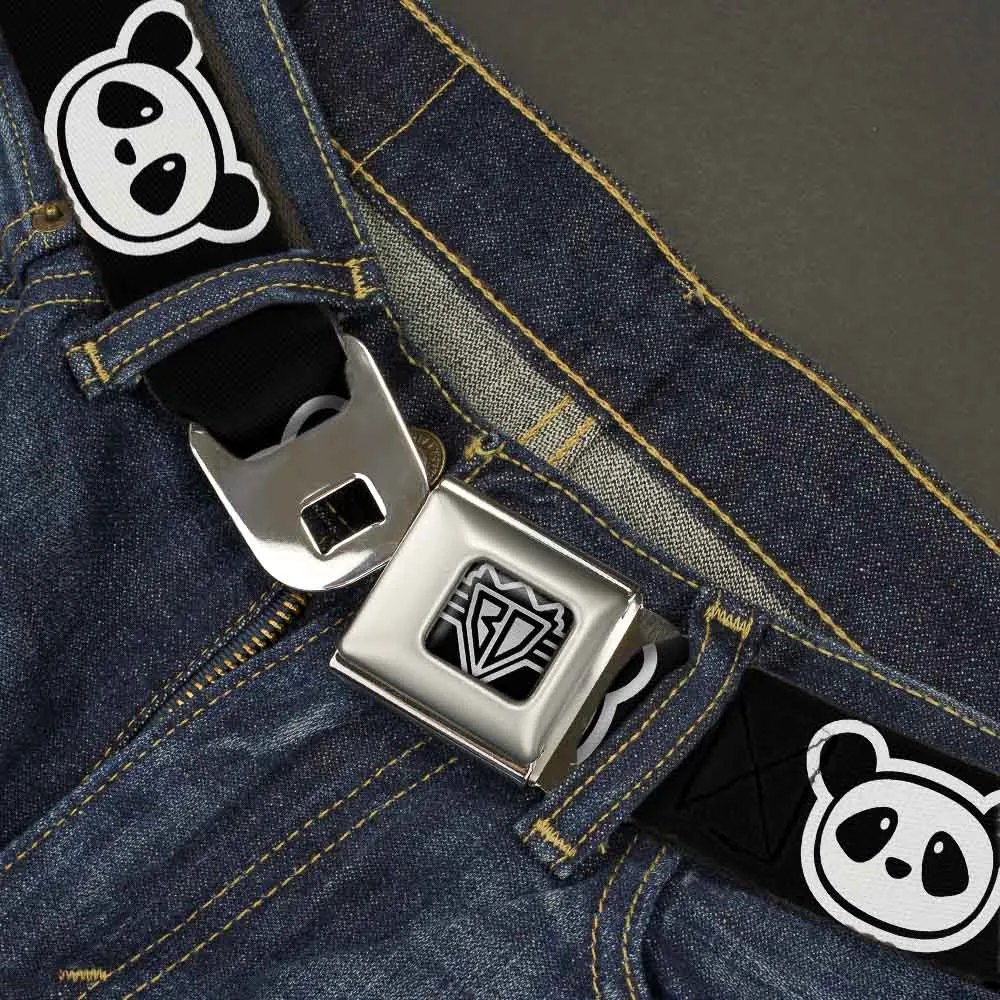 BD Wings Logo CLOSE-UP Full Color Black Silver Seatbelt Belt - Panda Bear Cartoon2 Black/White Webbing