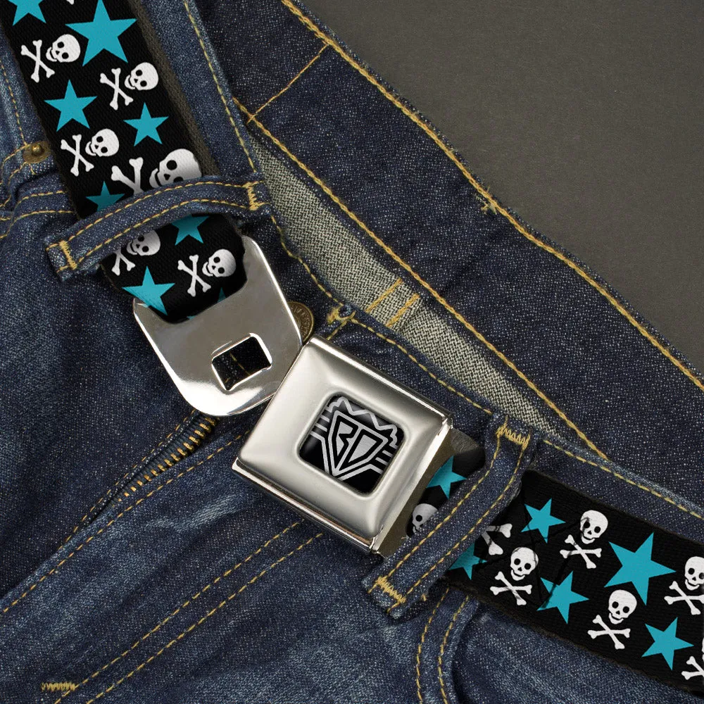BD Wings Logo CLOSE-UP Full Color Black Silver Seatbelt Belt - Skulls & Stars Black/White/Blue Webbing
