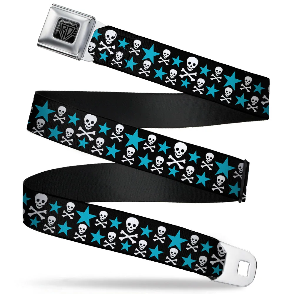 BD Wings Logo CLOSE-UP Full Color Black Silver Seatbelt Belt - Skulls & Stars Black/White/Blue Webbing