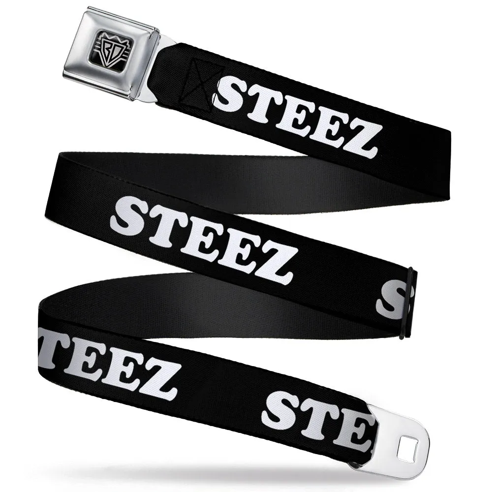 BD Wings Logo CLOSE-UP Full Color Black Silver Seatbelt Belt - STEEZ Black/White Webbing