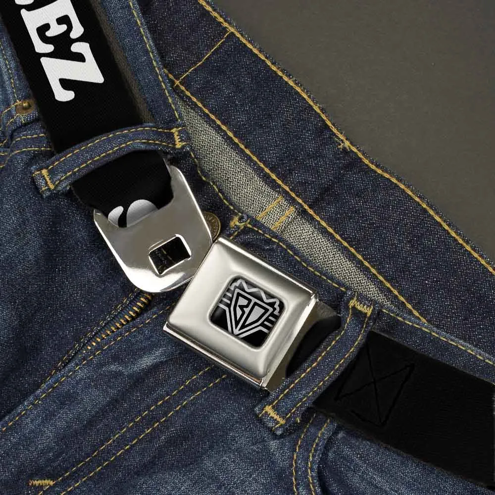 BD Wings Logo CLOSE-UP Full Color Black Silver Seatbelt Belt - STEEZ Black/White Webbing