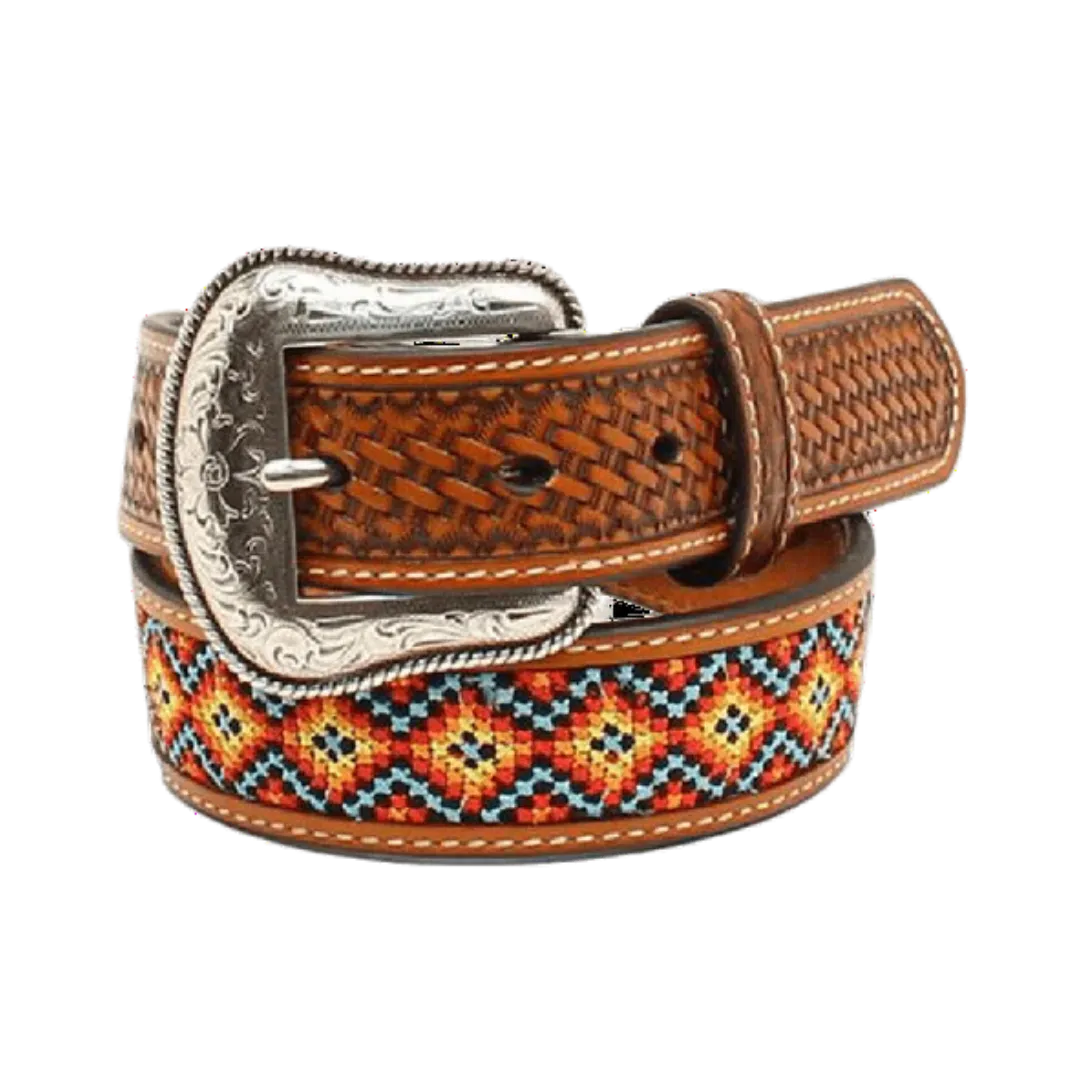 M&F Kid's Basket Weave Belt with Aztec Inlay