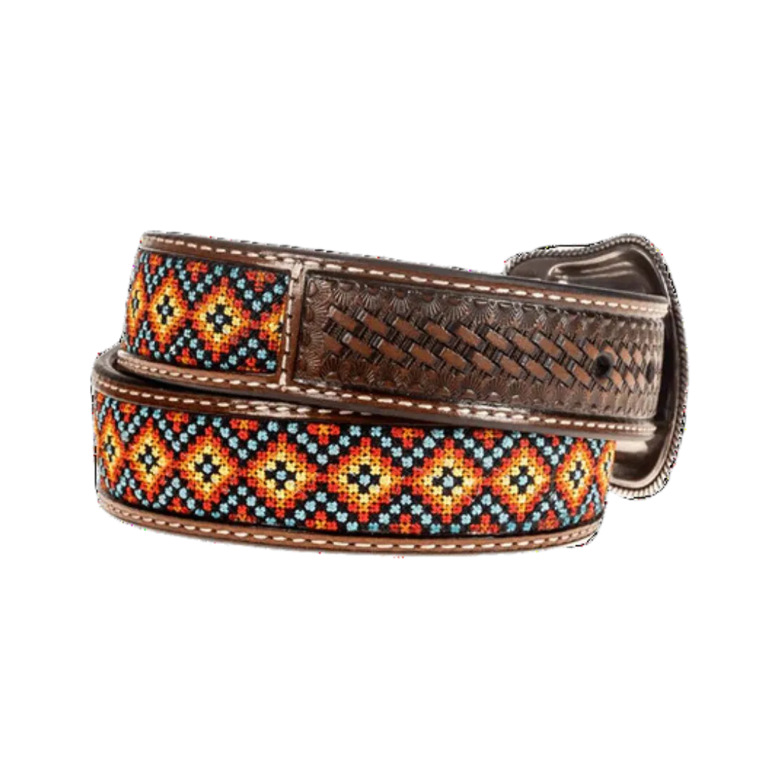 M&F Kid's Basket Weave Belt with Aztec Inlay